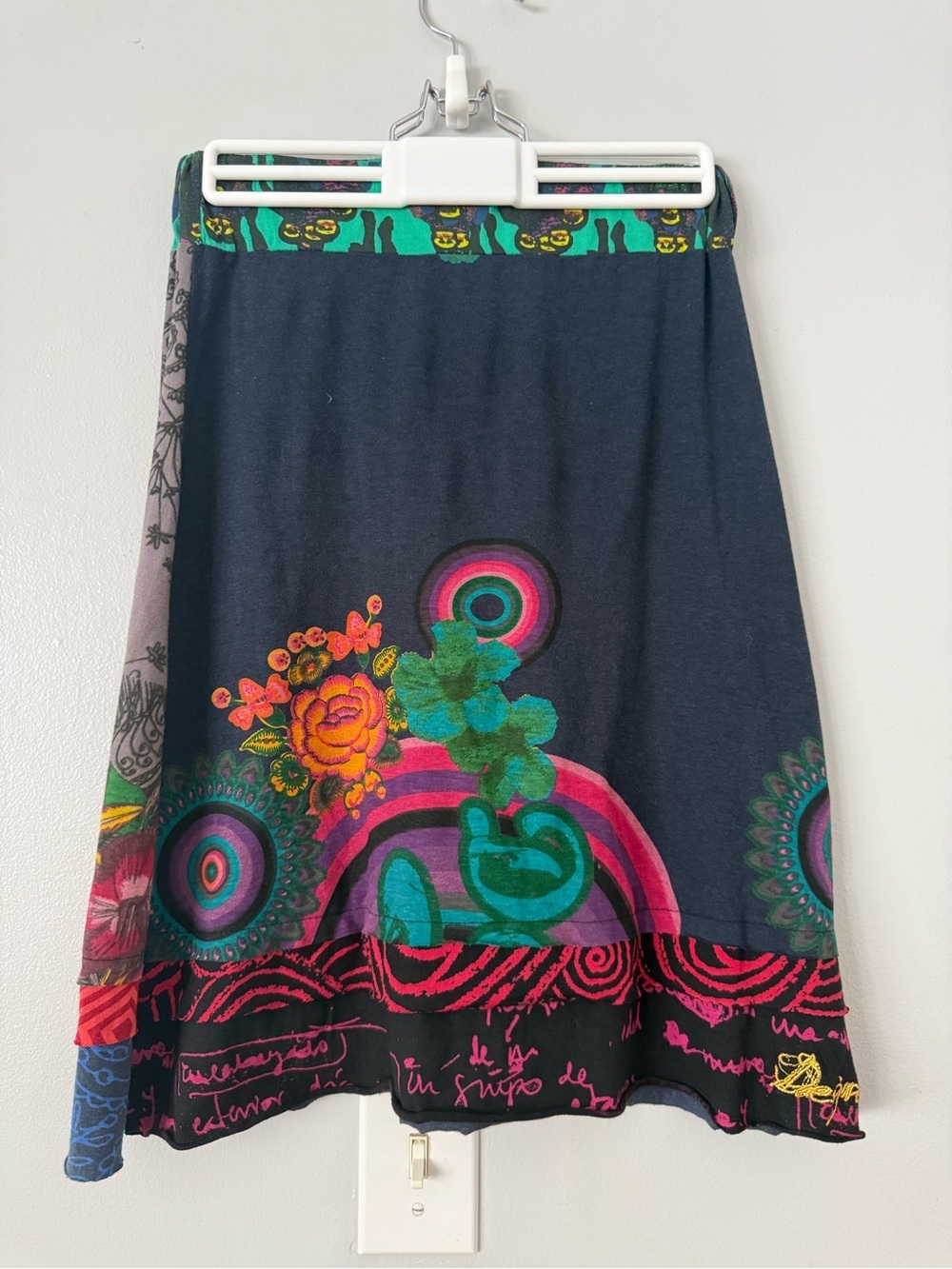 Desigual Sita Navy Patchwork Floral A-Line Skirt - Size S